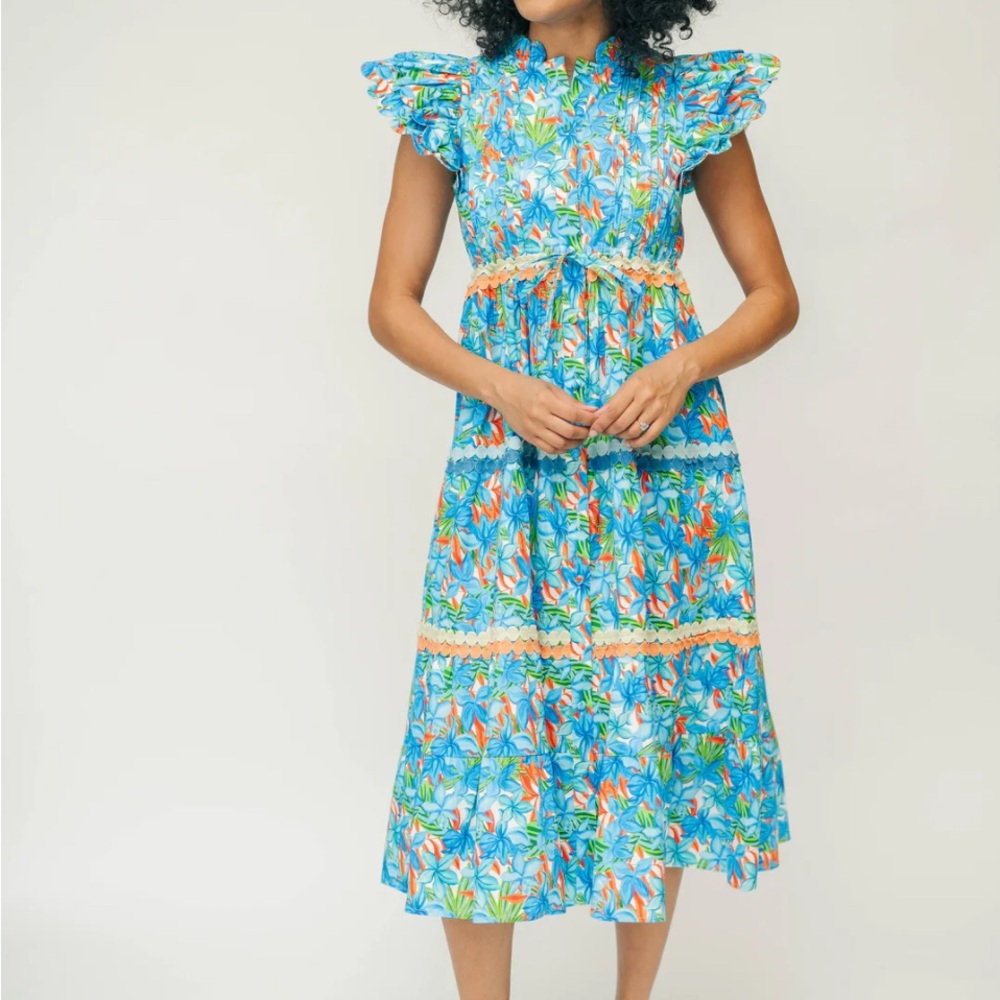 Marika Blue Floral Midi Dress